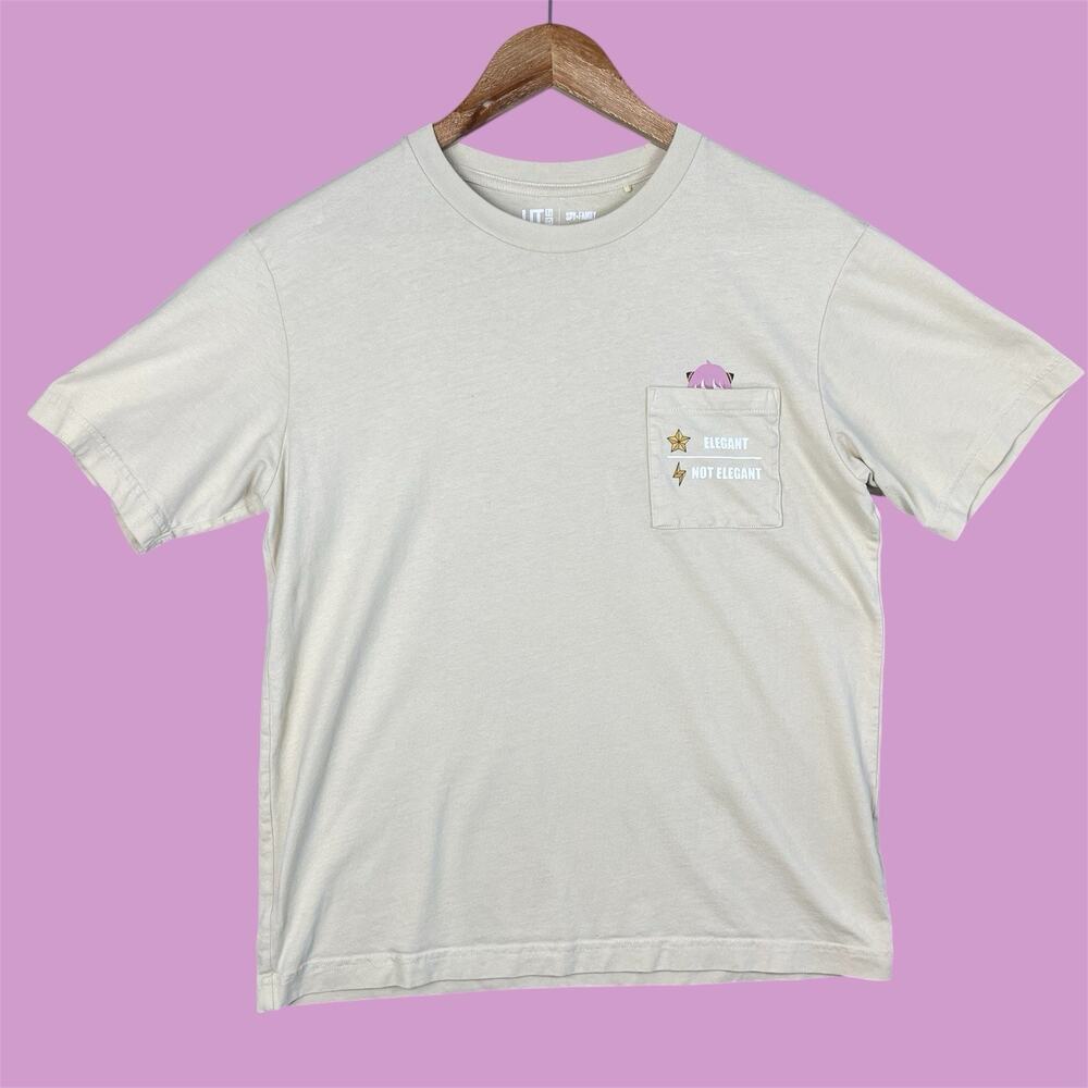 Uniqlo SPY x FAMILY T-Shirt Men's Small Yellow Elegant Not Elegant Anya Forger